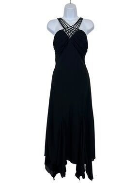 S.L. Fashions Black Strappy Handkerchief Hem Evening Dress Size 14